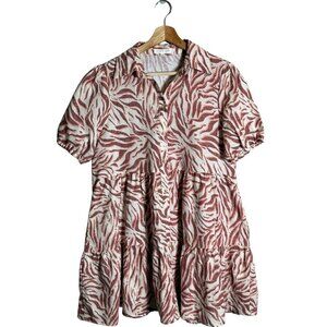 Urban Outfitters UO Little Lies Linen Zebra Print Mini Shirt Dress Women's Small